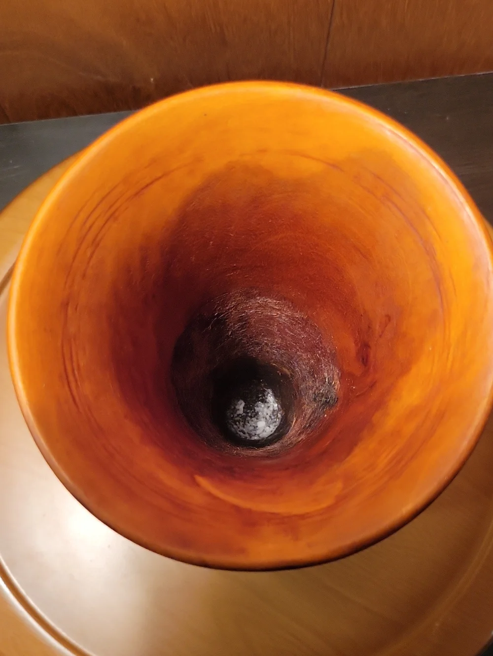 Vintage  Boho Hand-Carved Brown Decorative Wooden Vase Mid Century